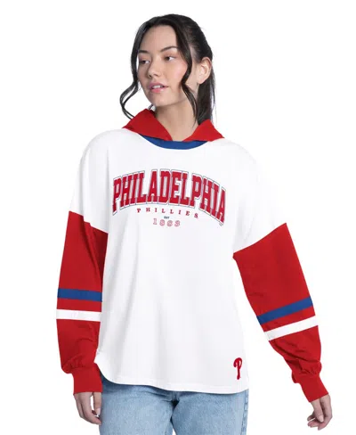 G-iii 4her By Carl Banks Women's White/red Philadelphia Phillies Key Player Oversized Long Sleeve Hoodie
