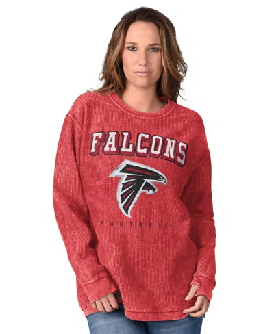 G-iii 4her By Carl Banks Women'sâ Red Atlanta Falcons Comfy Cord Distressed Pullover Sweatshirt In Orange