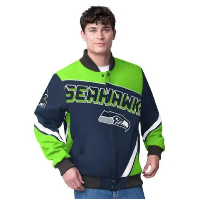 G-iii Extreme College Navy Seattle Seahawks Maximum Racing Full-snap Jacket In Black