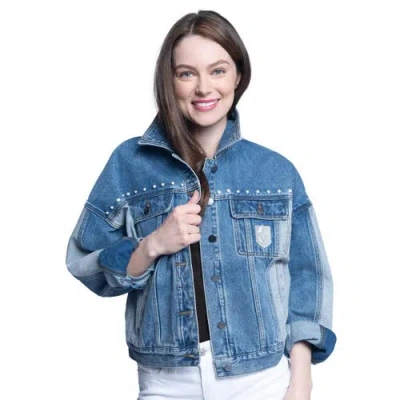 G-iii Sports By Carl Banks Vegas Golden Knights Buzzer Beater Button-up Denim Jacket In Blue