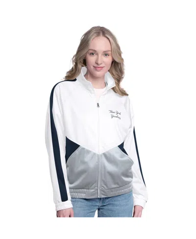 G-iii Sports By Carl Banks Women's White/navy New York Yankees Rally Rhinestone Raglan Full-zip Track Jacket In Multi
