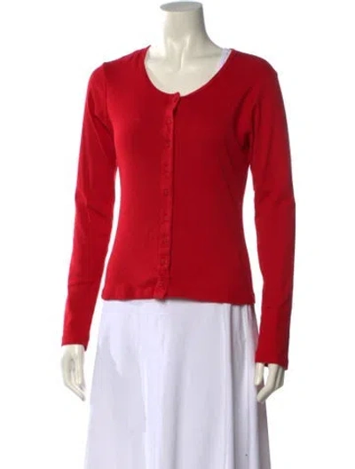 Pre-owned Gil Rodriguez Crew Neck Long Sleeve Button-up Top In Red