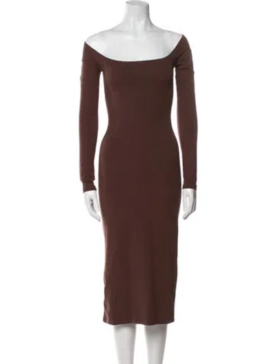 Pre-owned Gil Rodriguez Off-the-shoulder Midi Length Dress In Brown