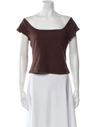 Pre-owned Gil Rodriguez Off-the-shoulder Short Sleeve Crop Top In Brown
