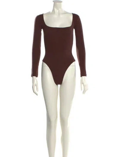 Pre-owned Gil Rodriguez Square Neckline Long Sleeve Bodysuit In Brown