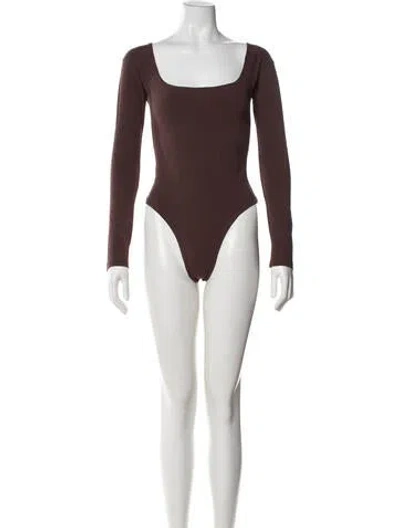 Pre-owned Gil Rodriguez Square Neckline Long Sleeve Bodysuit In Brown