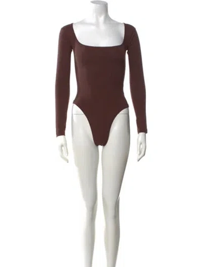 Pre-owned Gil Rodriguez Square Neckline Long Sleeve Bodysuit In Brown