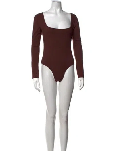 Pre-owned Gil Rodriguez Square Neckline Long Sleeve Bodysuit In Burgundy