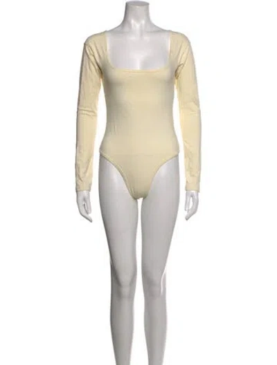 Pre-owned Gil Rodriguez Square Neckline Long Sleeve Bodysuit In Neutrals