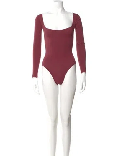 Pre-owned Gil Rodriguez Square Neckline Long Sleeve Bodysuit In Red