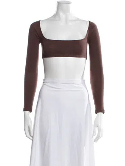 Pre-owned Gil Rodriguez Square Neckline Long Sleeve Crop Top In Brown