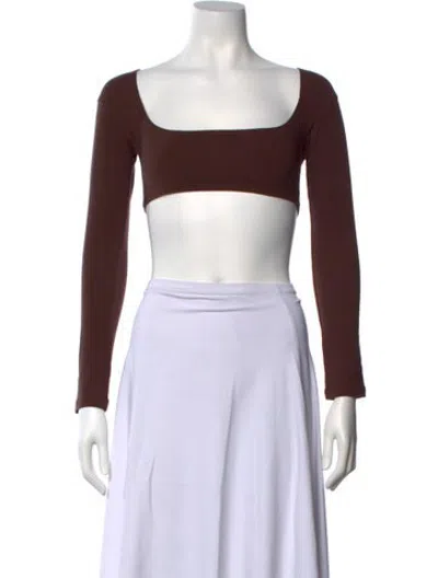 Pre-owned Gil Rodriguez Square Neckline Long Sleeve Crop Top In Brown