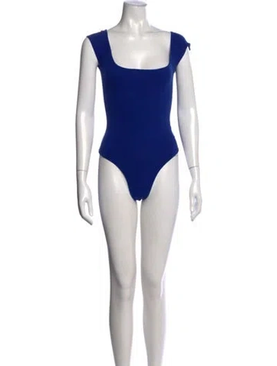Pre-owned Gil Rodriguez Square Neckline Short Sleeve Bodysuit In Blue