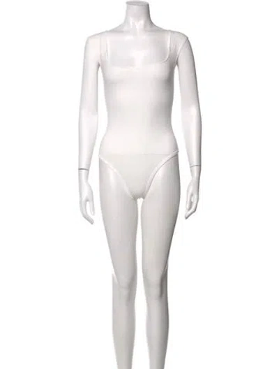 Pre-owned Gil Rodriguez Square Neckline Short Sleeve Bodysuit In White