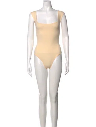 Pre-owned Gil Rodriguez Square Neckline Short Sleeve Bodysuit In White