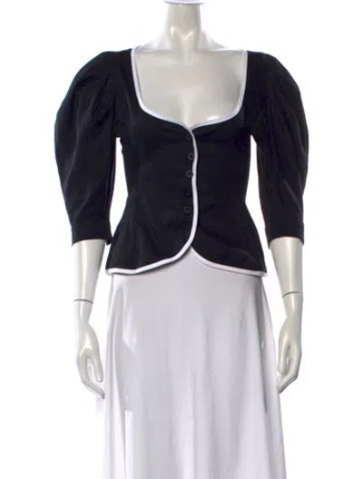Pre-owned Gil Rodriguez Square Neckline Three-quarter Sleeve Top In Black