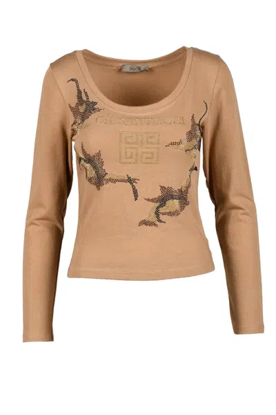 Gil Santucci Beige Abstract Stretch Cotton T-shirt In Multi