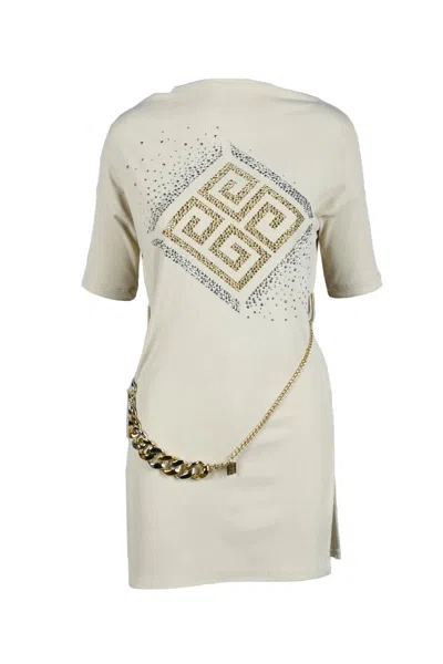 Gil Santucci Beige Geometric Viscose-blend Day Dress In White
