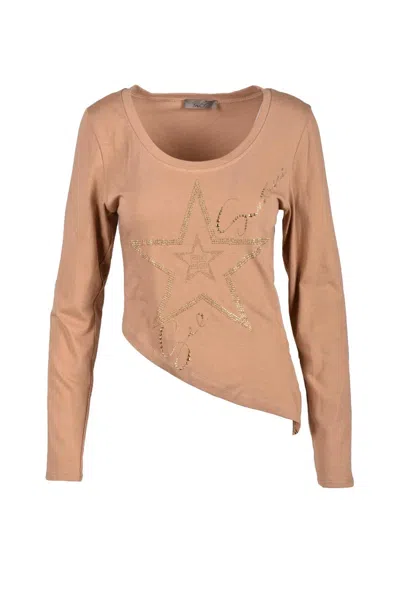 Gil Santucci Beige Star Stretch Cotton T-shirt In Brown