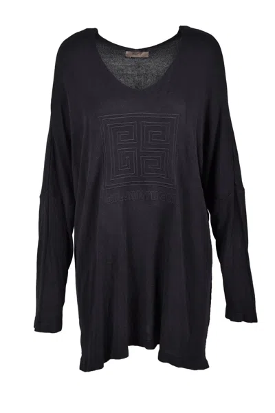 Gil Santucci Black Embossed Viscose-blend Sweater In Blue