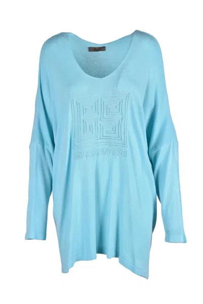 Gil Santucci Light Blue Geometric Polyester-blend Sweater In Orange