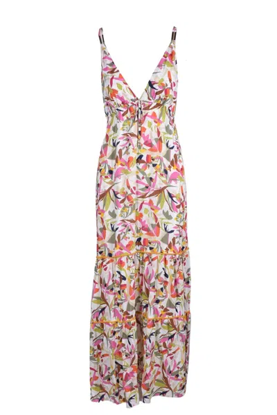 Gil Santucci White Viscose Long Dress In Multi