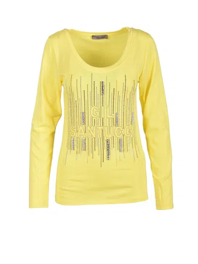 Gil Santucci Yellow Sequin Embellished Stretch Cotton T-shirt In Gold