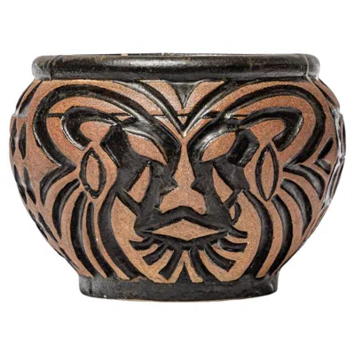 Pre-owned Gilbert Metenier Large Brown And Black Art Deco Ceramic Vase Cache-pot By  1940