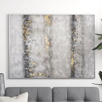 Gild Dawning - Hand Painted Framed Painting On Canvas In Brown;gray;gold