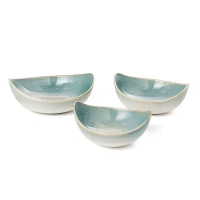 Gild Dorian 3 Piece Ceramic Decorative Bowl Set In White;green
