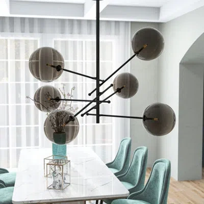Gild Jaxon Javier 6 Light Black Metal And Glass Sputnik Chandelier