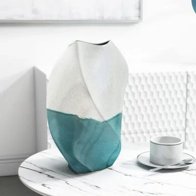Gild Tethys 12" Ceramic Table Vase In Blue;green;beige
