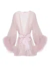Gilda & Pearl Brief Encounter Feather-trim Silk Robe In Pink