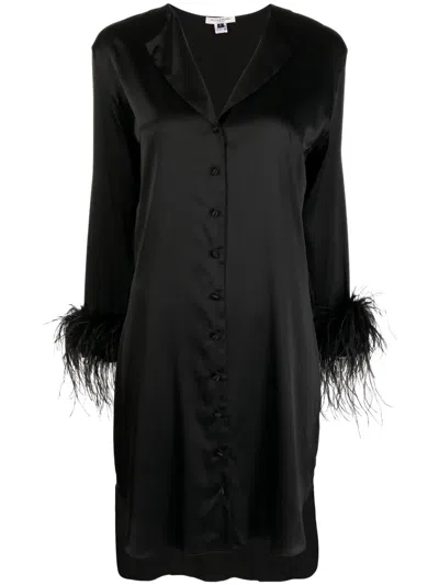 Gilda & Pearl Camille Silk And Feather Shirt Dress In  Black