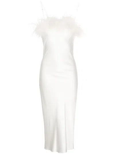 Gilda & Pearl Camille Feather Trim Silk Midi Slip Dress In White