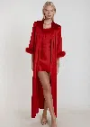 Gilda & Pearl Forever Ruby Silk And Feather Long Robe