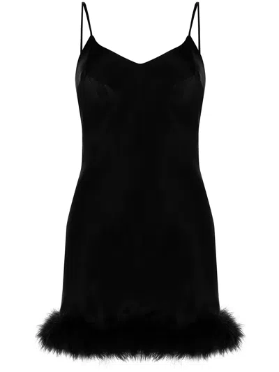 Gilda & Pearl Pillow Talk Feather Trim Slip Dress In Black