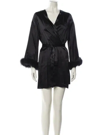 Pre-owned Gilda & Pearl Kitty Satin Robe W/ Tags In Black