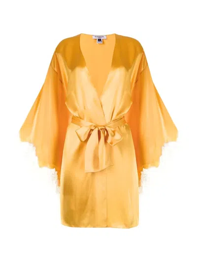 Gilda & Pearl Lace Trim Silk Robe In Yellow