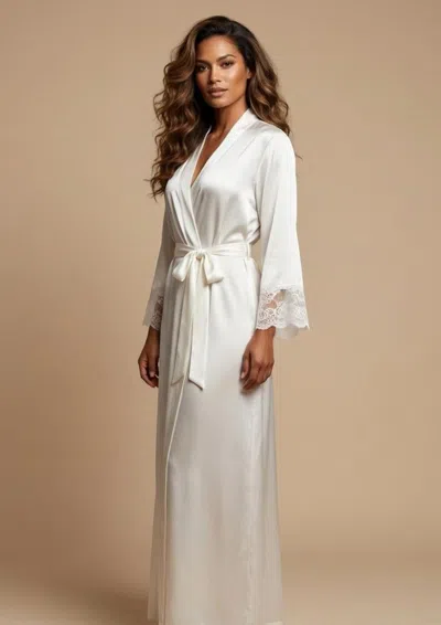Gilda & Pearl Rita Bridal Silk Long Robe In Neutral