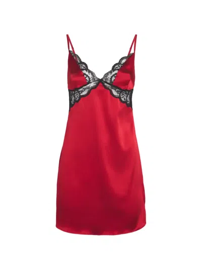 Gilda & Pearl Satin Muse Lace-trim Nightdress In Red