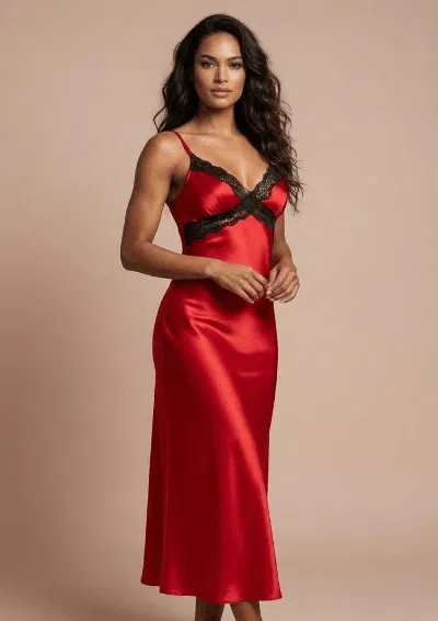 Gilda & Pearl Satin Muse Long Slip In Red