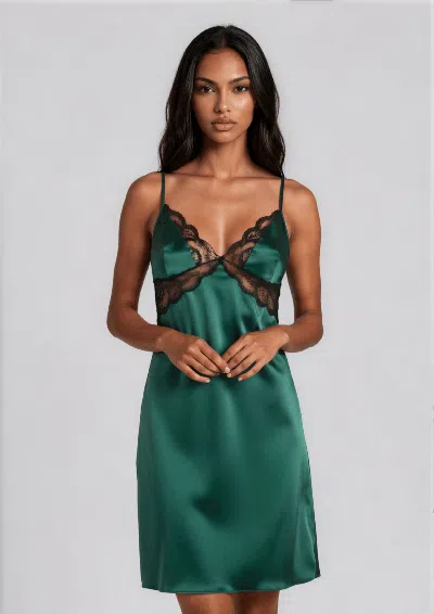Gilda & Pearl Satin Muse Short Emerald Slip In Green