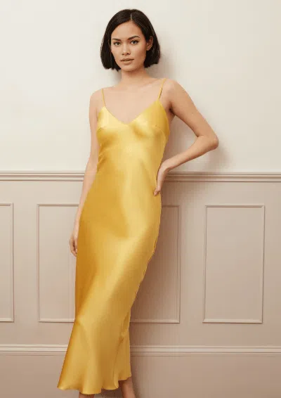 Gilda & Pearl Secret Garden Midi Silk Slip Dress In Yellow
