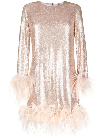 Gilda & Pearl Seraphina Sequin And Feather Mini Dress In  Rose Champange
