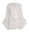 Gilda & Pearl Silk Feather-trim Sheer Diana Short Robe In White