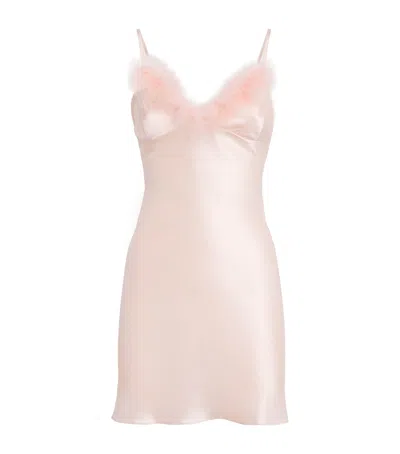 Gilda & Pearl Silk Feather-trim Taylor Slip Dress In Pink