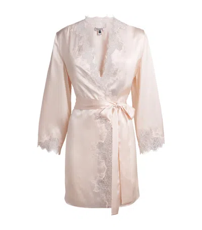 Gilda & Pearl Silk Lace-trim In Dreams Short Robe In Pink