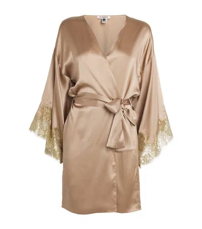 Gilda & Pearl Silk Lace-trim Gina Short Robe In Brown