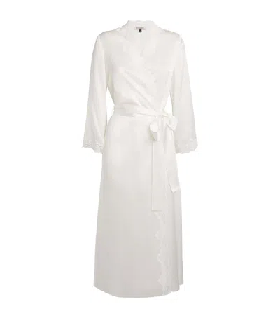 Gilda & Pearl Silk Lace-trim In My Boudoir Long Robe In White